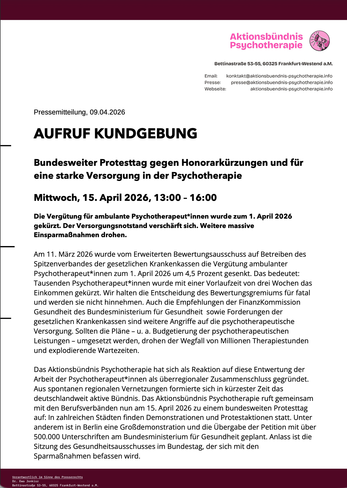 Pressemitteilung Protesttag